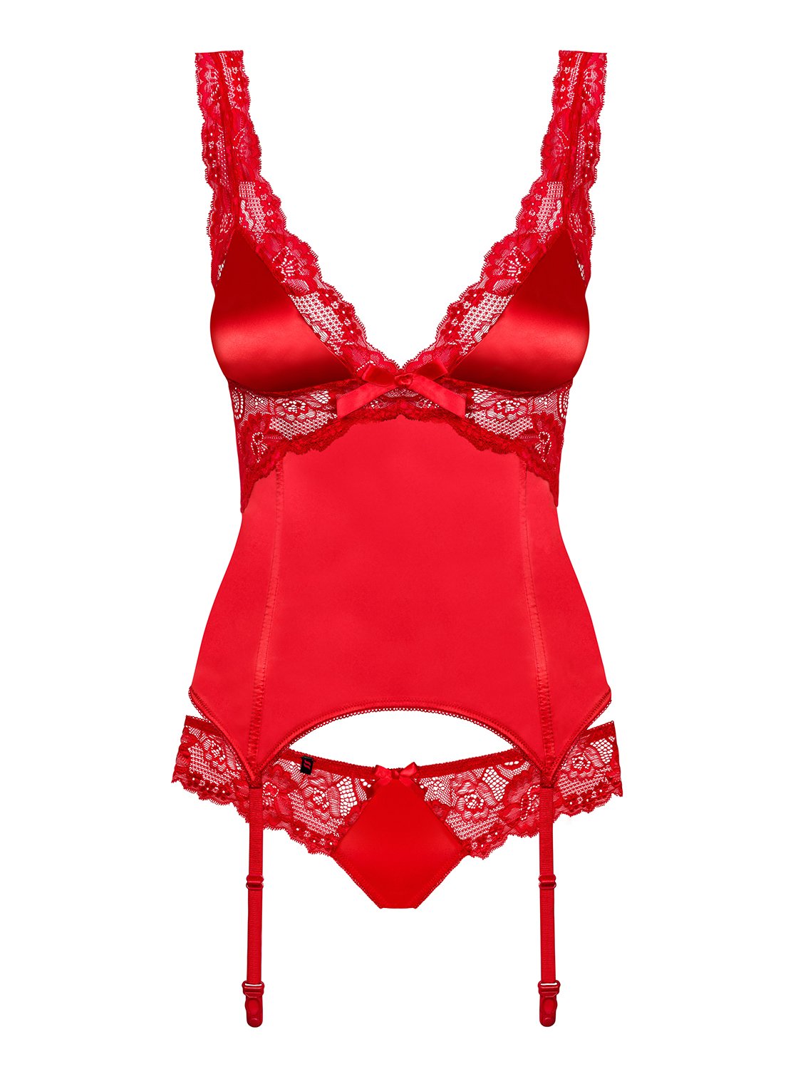 Obsessive ensemble de lingerie 2 pièces: guêpière ou corset avec string dans un coffret cadeau, rouge dentelle, S-M