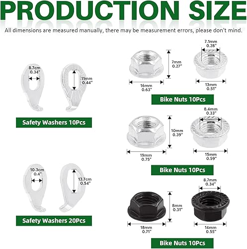 Miniatura 2 de Keadic Juego de tuercas de eje de rueda de bicicleta de 3 tamaños y arandela de seguridad, piezas de hardware de tuerca de eje con brida y ganchos