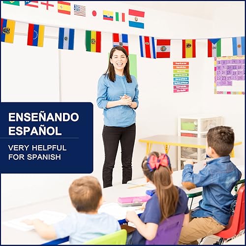 Miniatura 5 de Juego de 6 banderas de países de habla española para el aula para eventos nacionales hispanos, bares deportivos, suministros de decoración de aula,
