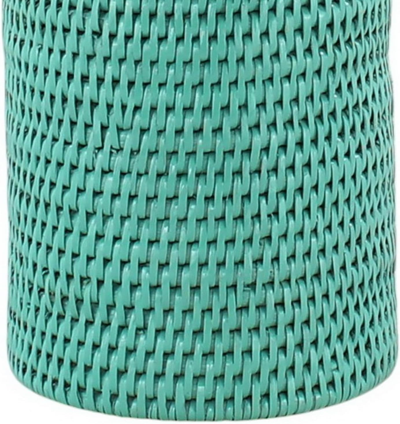 Handwoven Rattan Canister with Lid – 5.2"x6.7" Artisan Storage Jar – Tight Woven Burmese Organizer (01-Turquoise)