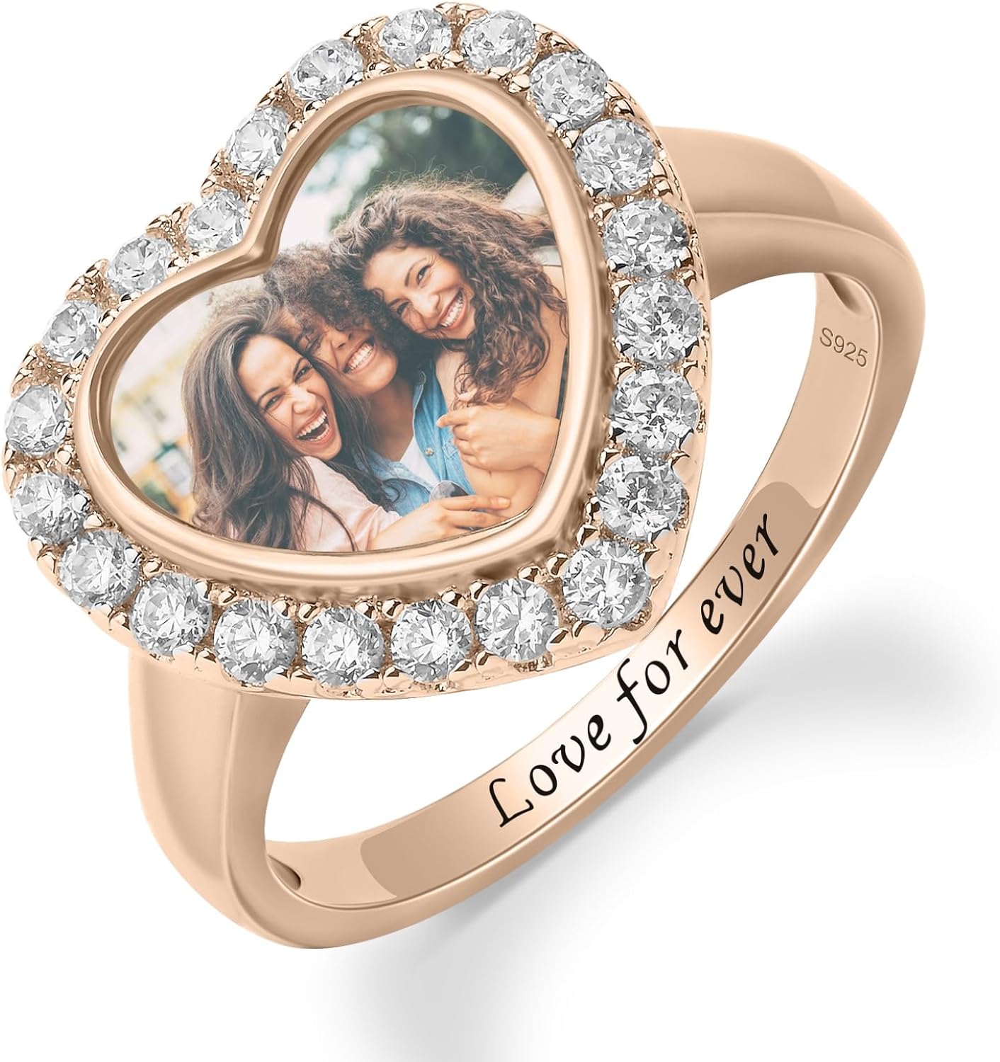 Personalized 925 Sterling Silver Photo Ring for Women,Custom Heart Square Photo Ring,Engraved Memory Gift for Mother Grandma Wife for Mother's Day Christmas Anniversary