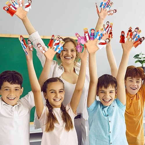 Miniatura 6 de Honoson 60 marionetas religiosas de dedo de Pascua para niños, de fieltro religioso de Pascua Jesús, juguetes de Jesús con el que vive la natividad