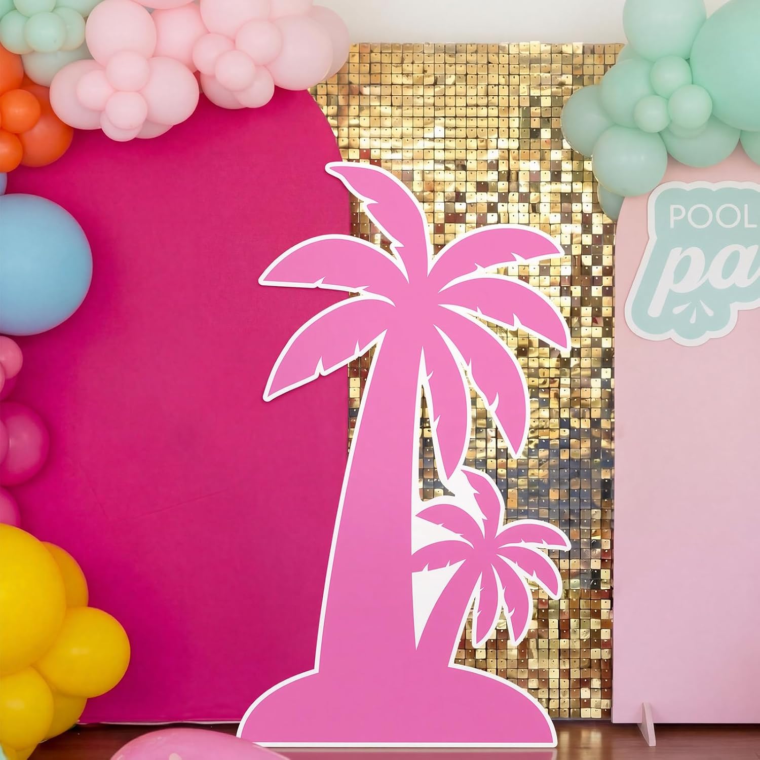 Novabright 5.9ft Hawaiian Party Decorations Hot Pink Palm Trees Backdrop Cardboard Cutouts Summer Pink Pool Party Decoration Palm Trees Photo Backdrop for Hawaiian Bachelorette Wedding Bridal Shower
