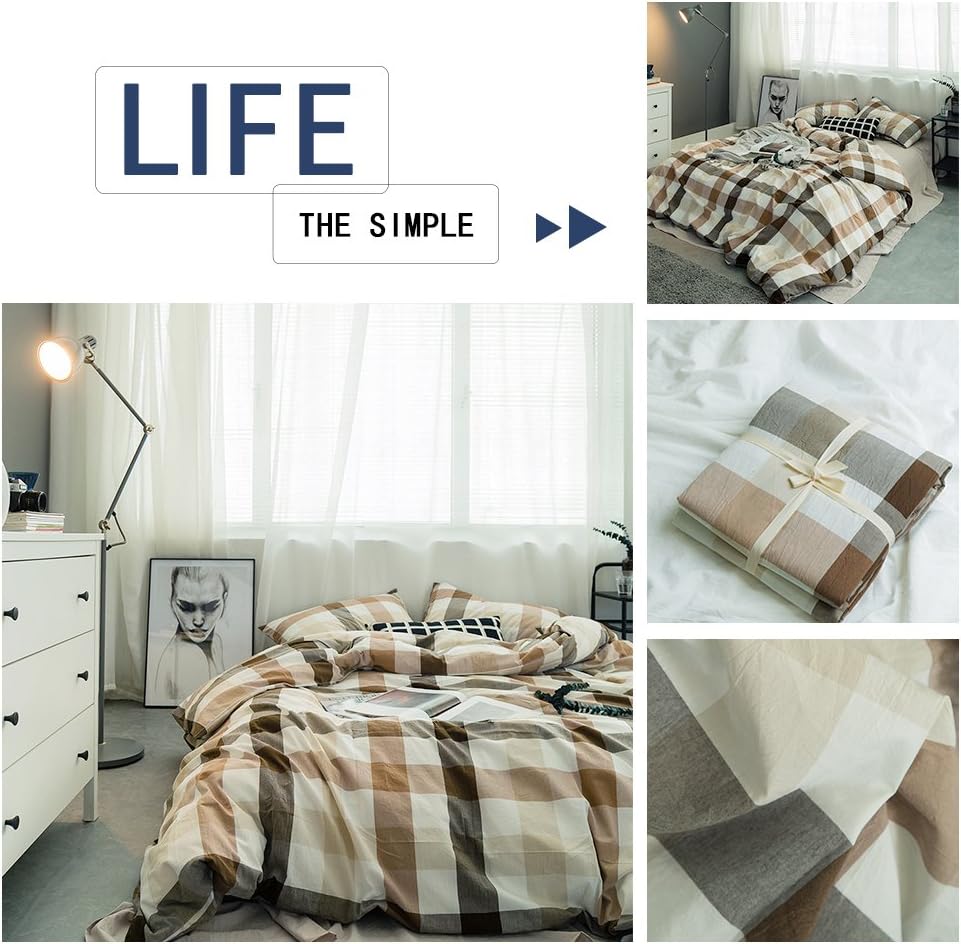 Gеt Pорulаr оƒƒеr Washed Cotton King Size Bedding Duvet Cover Geometric Pattern Coffee White Grid Plaid Bed Sets Reversible