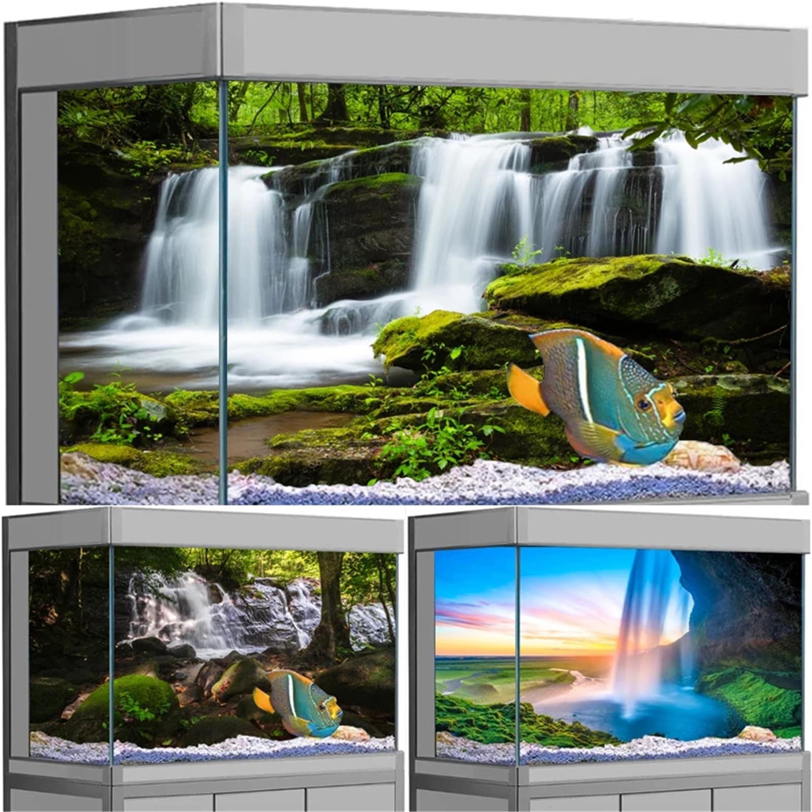 Fond Aquarium Affiche de Fond d'aquarium 3D | Autocollant adhésif en PVC, arrière-plan de cascade d'aquarium, plantes de mer d'océan(WHITE,40x80cm)
