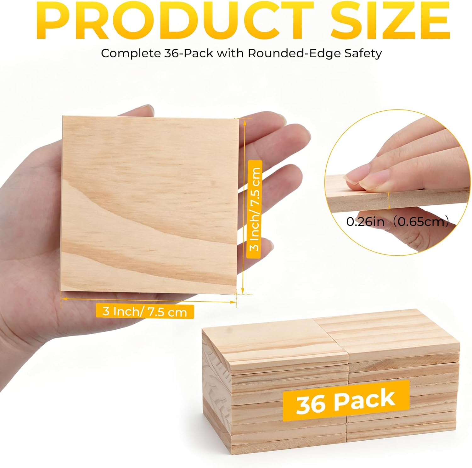 FSWCCK 36 Pcs 3x3 Wood Squares, Smooth Wooden Blanks for Laser Engraving