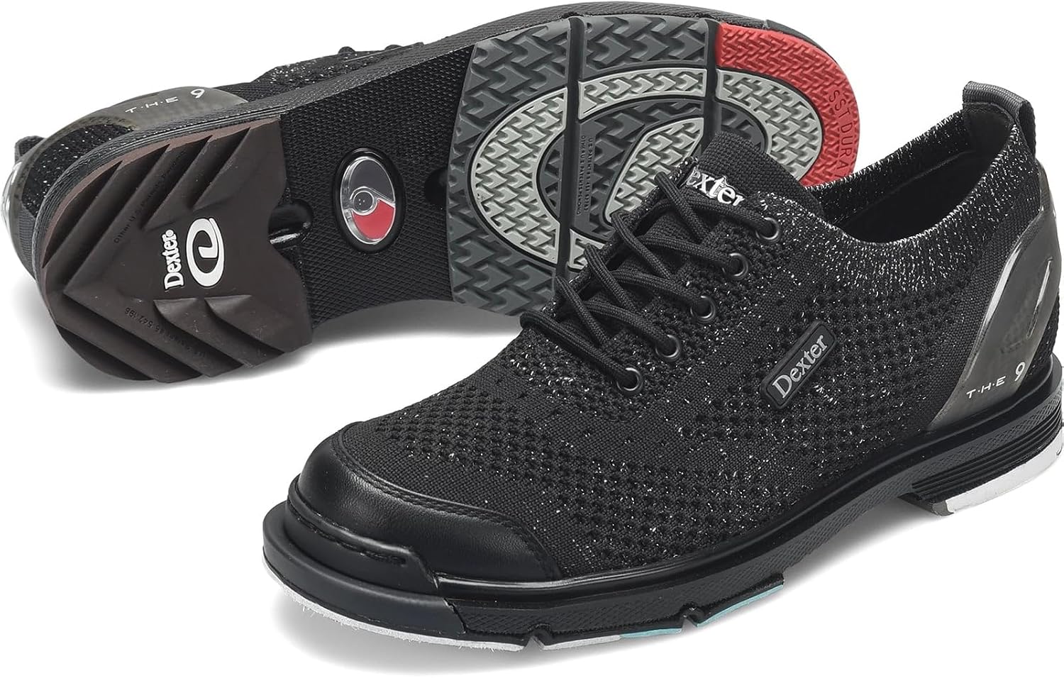 Dexter Women's THE 9 Knit ST Bowling Shoe Black/Silver - Interchangeable Slide Soles and Heels - Made for Both Left and Right Handed Bowlers