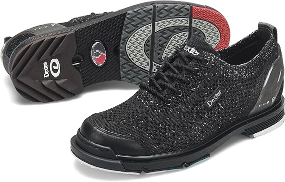 Dexter Women's THE 9 Knit ST Bowling Shoe Black/Silver - Interchangeable Slide Soles and Heels - Made for Both Left and Right Handed Bowlers
