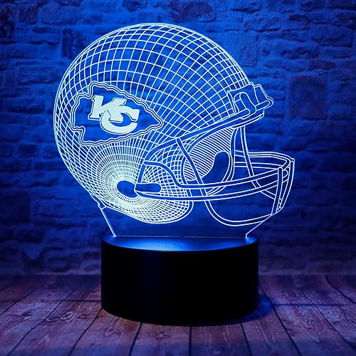 Lindo casco de fútbol de Chiefs 3D LED con ilusión óptica para dormir, luz nocturna con control remoto, 7 colores, decoración de dormitorio, lámpara