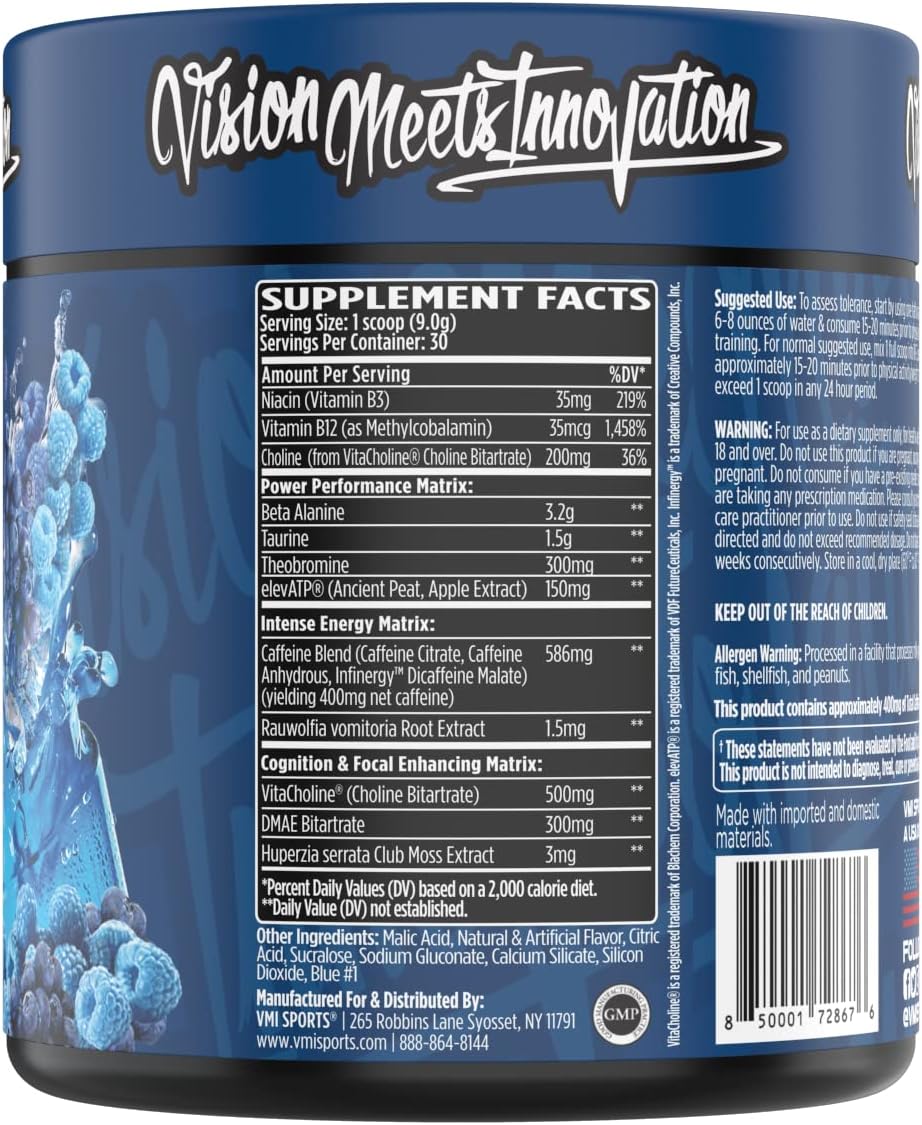 K-XR Pre-Workout Energy Powder | Intense Energy Pre-Workout Drink for Men and Women| Creatine Free | Improves Performance - Enhanced Focus & Increased Endurance | 30 Servings (Blue Raspberry)