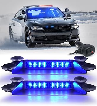 LUMENIX LED Emergency Dash Strobe Lights Aluminum, Front Windshield Visor Safety Warning Traffic Caution Deck Split Flashing Light for Volunteer Firefighter Police Vehicles Trucks - Blue