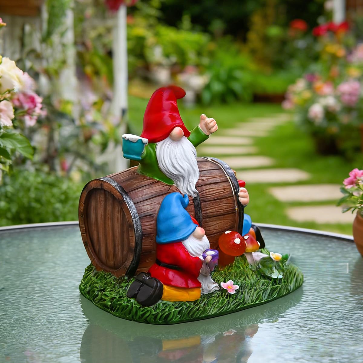 Decorazione alimentata solare della resina della statua del giardino del | Resina resistente alle intemperie, LED gialli caldi, durata 6-12 ore, design umoristico ubriaco, ideale per patio e feste