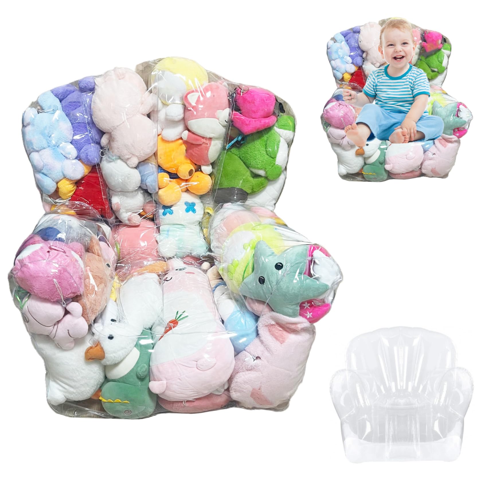 Puf transparente para almacenamiento de animales de peluche, bolsa organizadora impermeable de PVC para niños con cremallera, almacenamiento de juguetes de peluche para dormitorio y sala de jueg