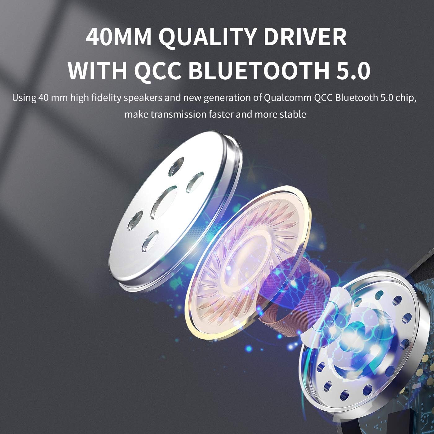 Diagram of 40mm quality driver with QCC Bluetooth 5.0 technology