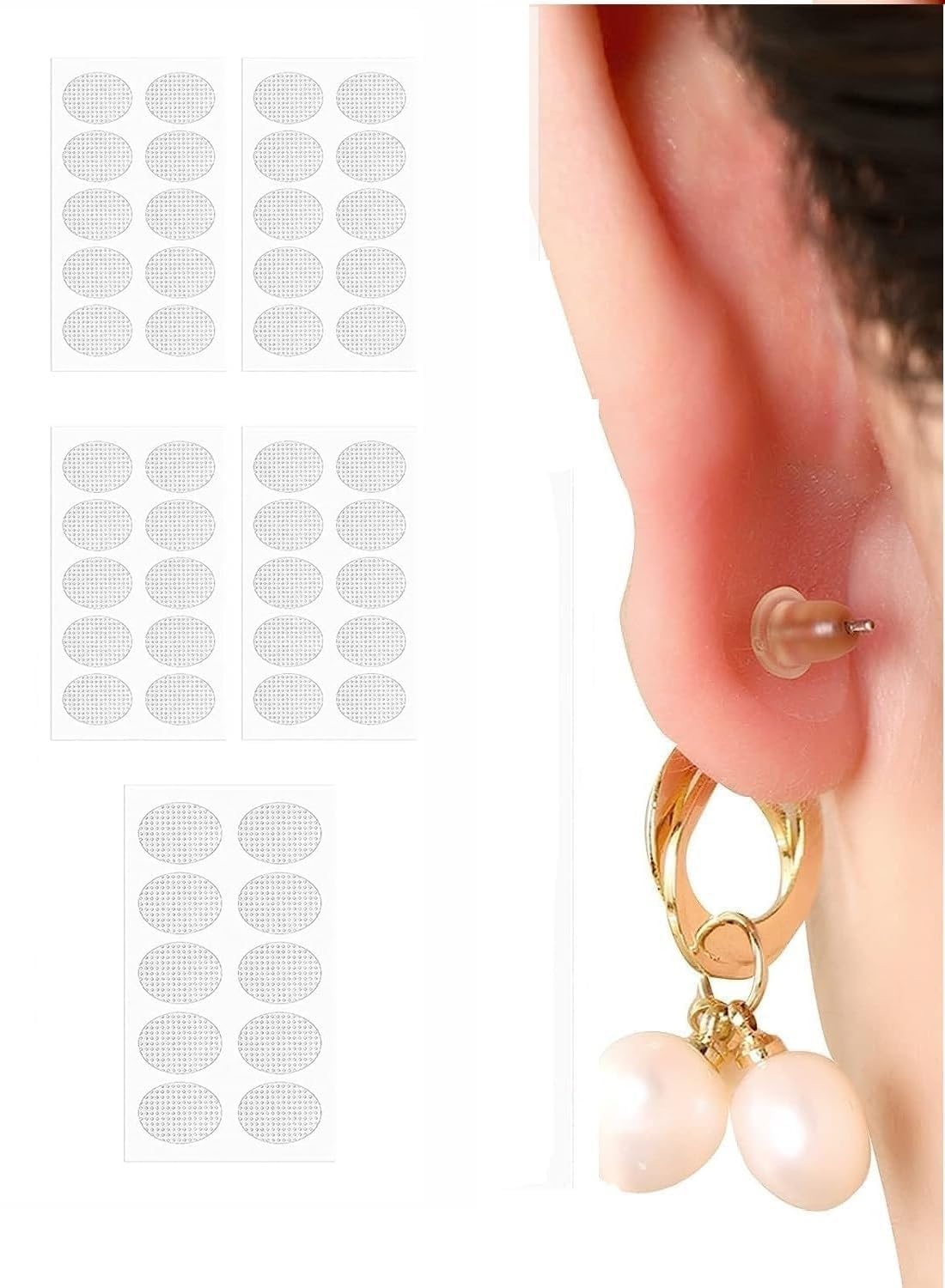 REWOF 100 Pcs Earlobe Support Patches – Invisible Ear Stickers for Heavy Earrings, Jhumkas & Big Ear Holes – Secure Lift Tape for Earlobe Protection & Support, Discreet & Comfortable Wear