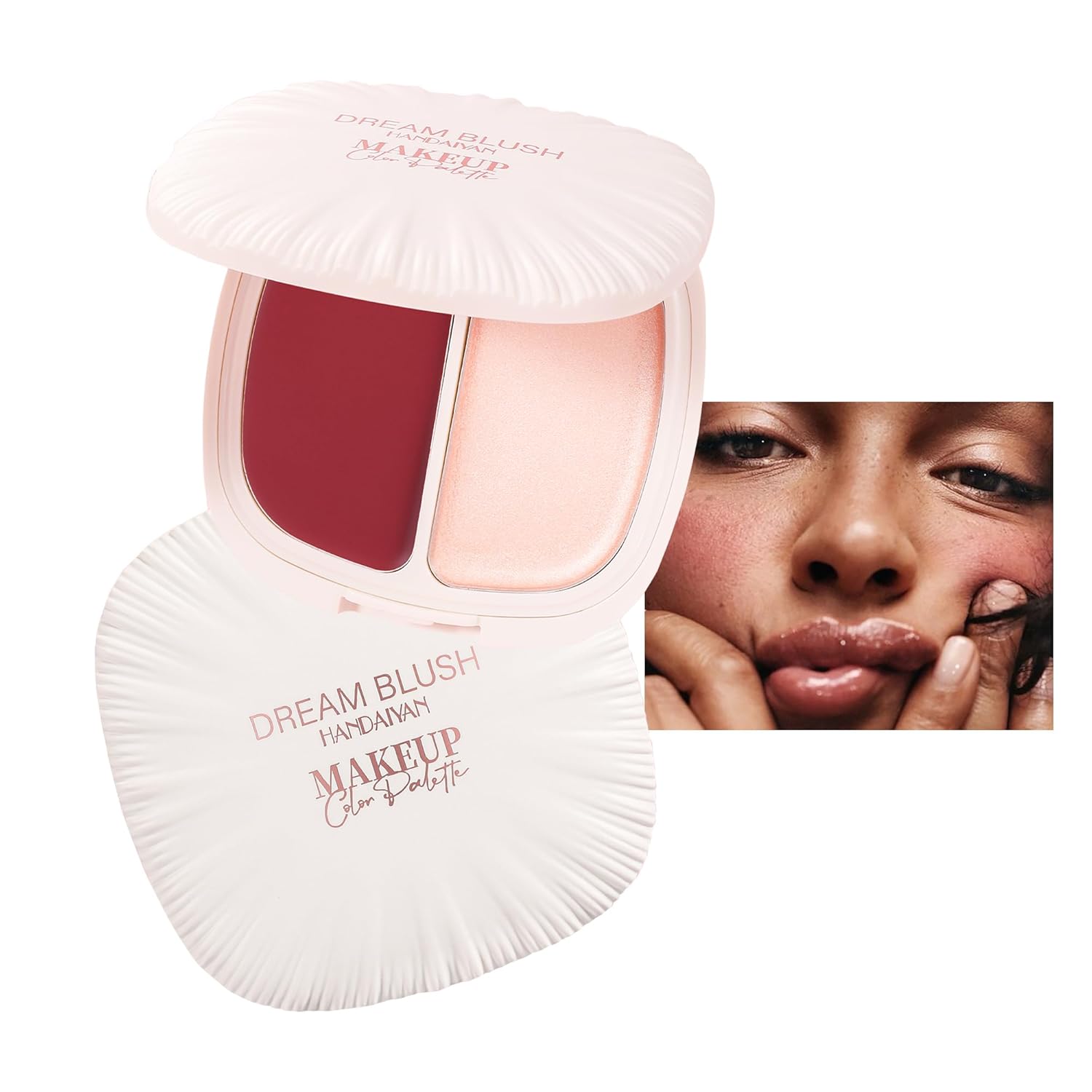 2 in 1 Pearl Cream Blush Highlights, Buildable & Blendable Face Makeup Blush for Cheeks, Lightweight Soft Long-lasting Blusher for Girls & Women, Blush+Highlight+Eyeshadow, 04#Heated
