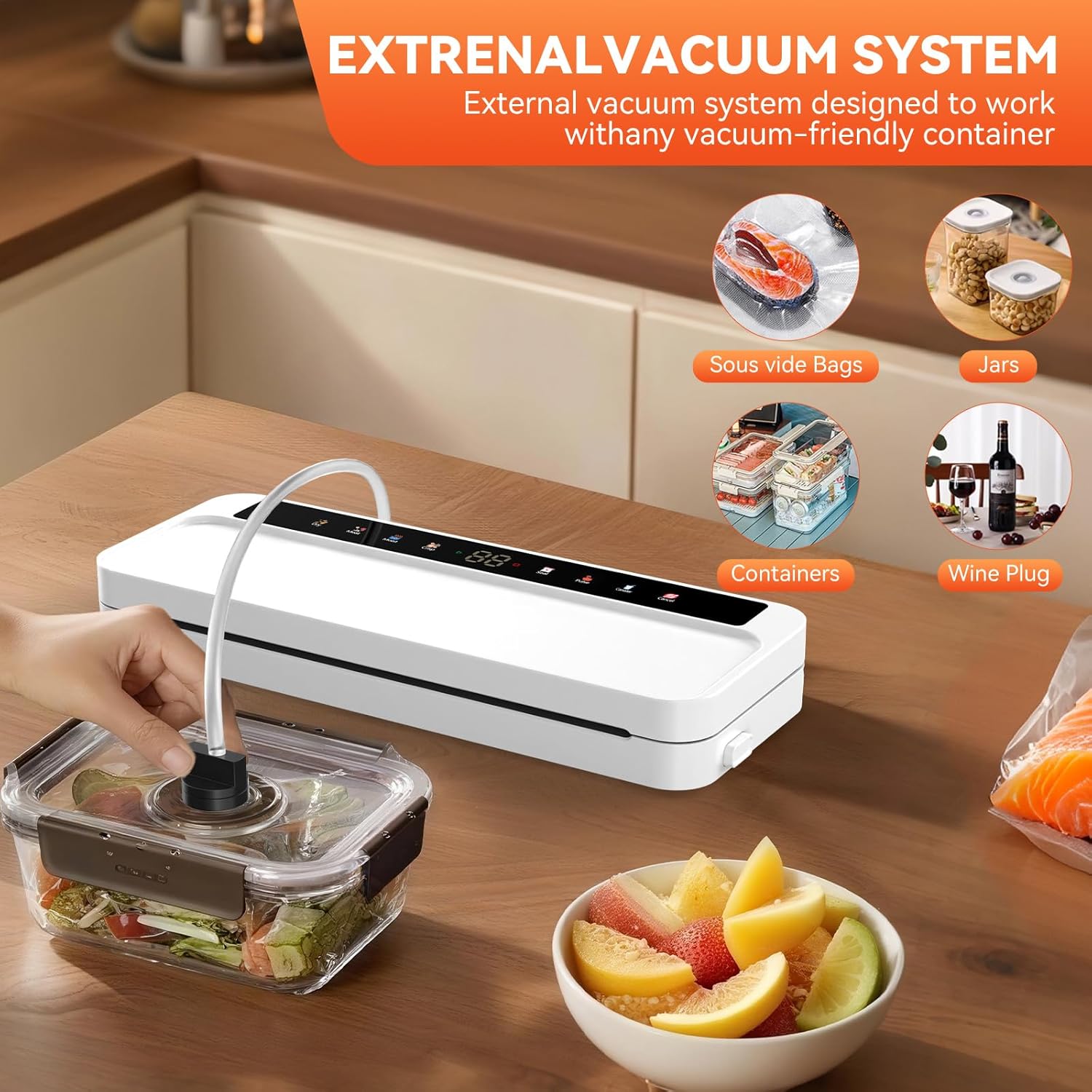 Food Vacuum Sealer Machine for Food, 8-in-1 Dry/Wet/Oil Modes Food Sealer Fit All Kind Bags with Water Tank & Digital Timer, Food Sealing Machine with Cutter & Starter Kit & 20 Vacuum Bags - Image 6