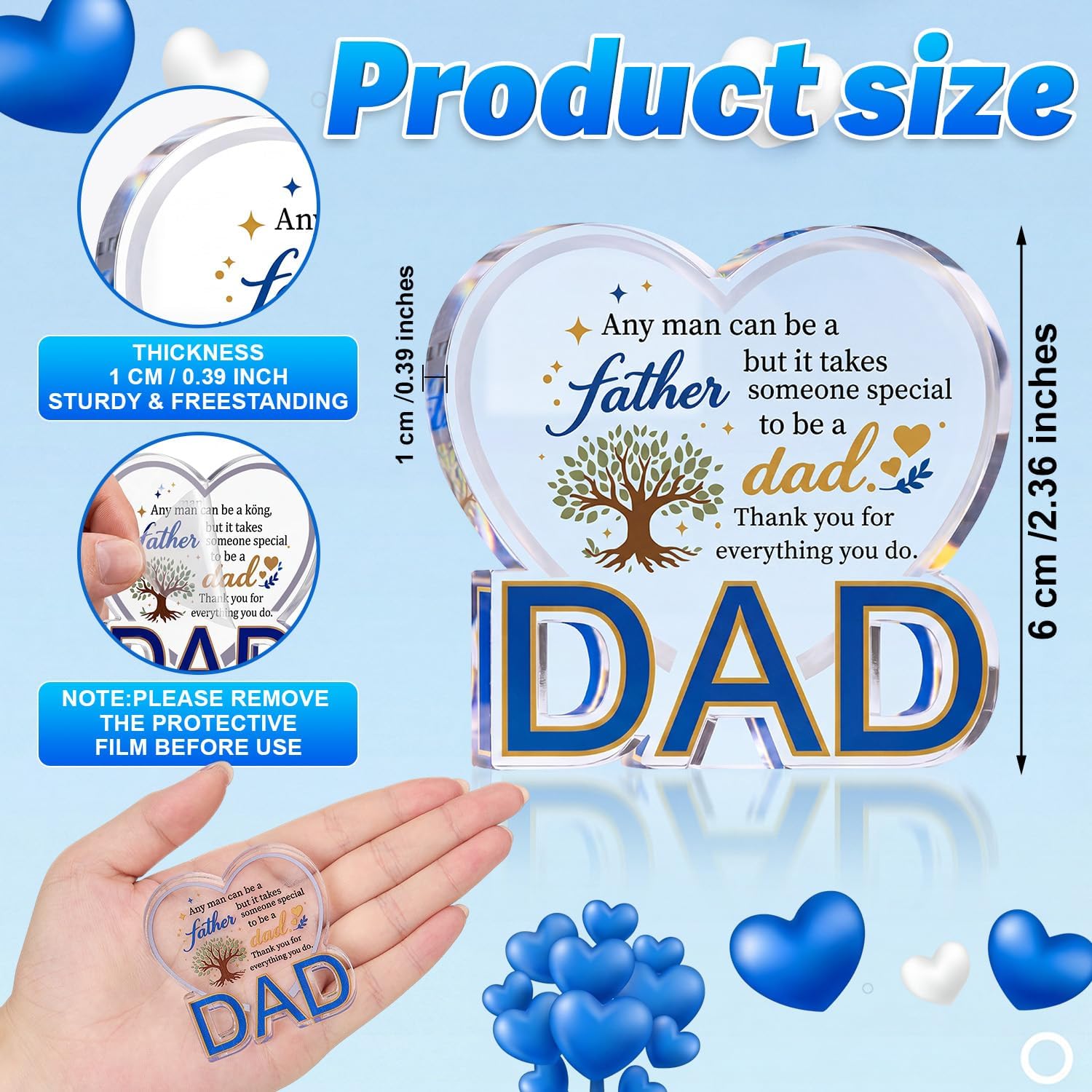 Yousoontic 10 Pack Father's Day Bulk Gifts, 2.4" Mini Acrylic Dad Heart Plaque Freestanding Keepsake Ornament Appreciation Sign Favors for Church Men's Ministry Nursing Home Staff Birthday Gift image 3