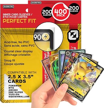 EVORETRO Perfect Fit Card Sleeves - 400 Clear Penny Sleeves for Pokemon Cards, MTG, Yu-Gi-Oh, Lorcana, One Piece, Dragon Ball - Standard Size Trading Card Sleeves 2.5x3.5 in 6.35 x 8.8cm