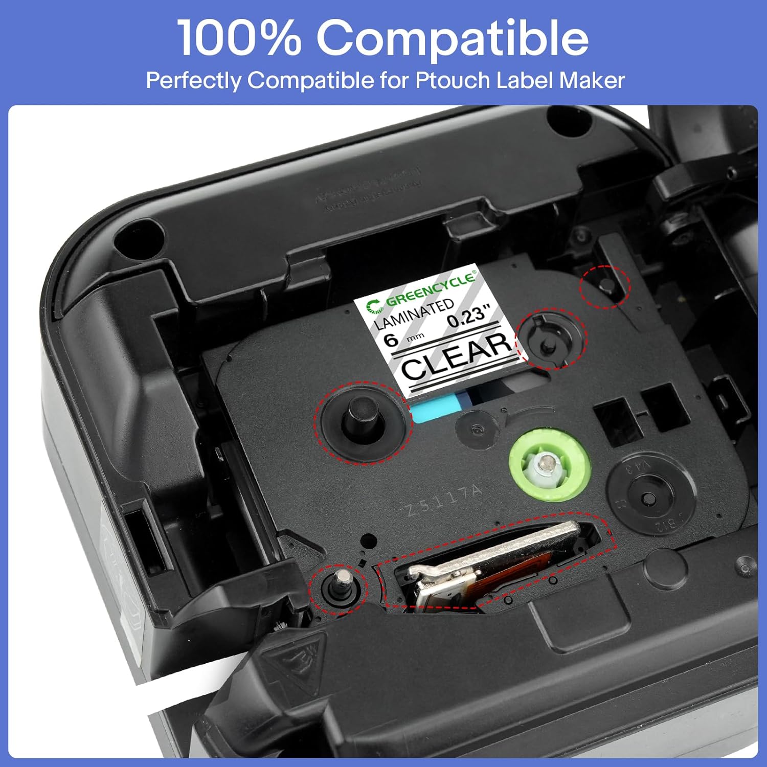 GREENCYCLE 4 Pack TZe-111 6mm Black on Clear Label Tape Compatible for Brother Ptouch TZe111 TZ-111 6mm 0.23 Laminated Clear Tape for Ptouch PT-D210 D220 H110 H100 D400 D600 Label Maker - Image 2
