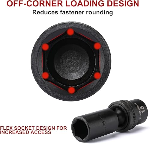 Miniatura 3 de CASOMAN Juego de dados de impacto universal estándar profundo de 10 piezas, 38 pulgadas, 6 puntos, CR-MO, métrico, 0.394-0.748 in