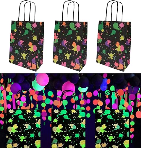 Miniatura 4 de BZHIABLE 20 bolsas de regalo que brillan en la oscuridad, suministros de fiesta que brillan en la oscuridad, fiestas temáticas de neón, decoraciones