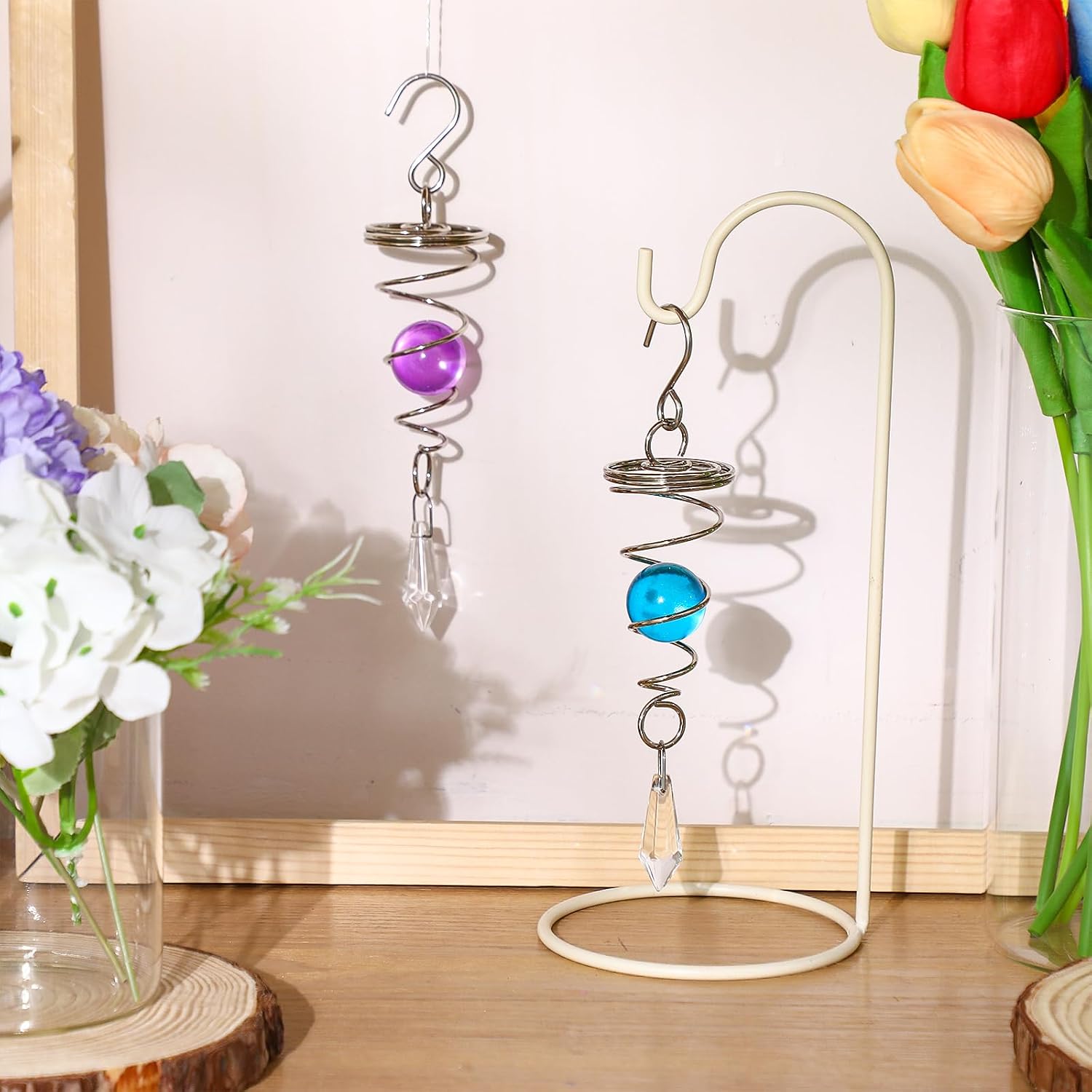 Jetec 2 Pack Hanging Wind Spinner, Gazing Ball Spiral Tail, Purple, Navy