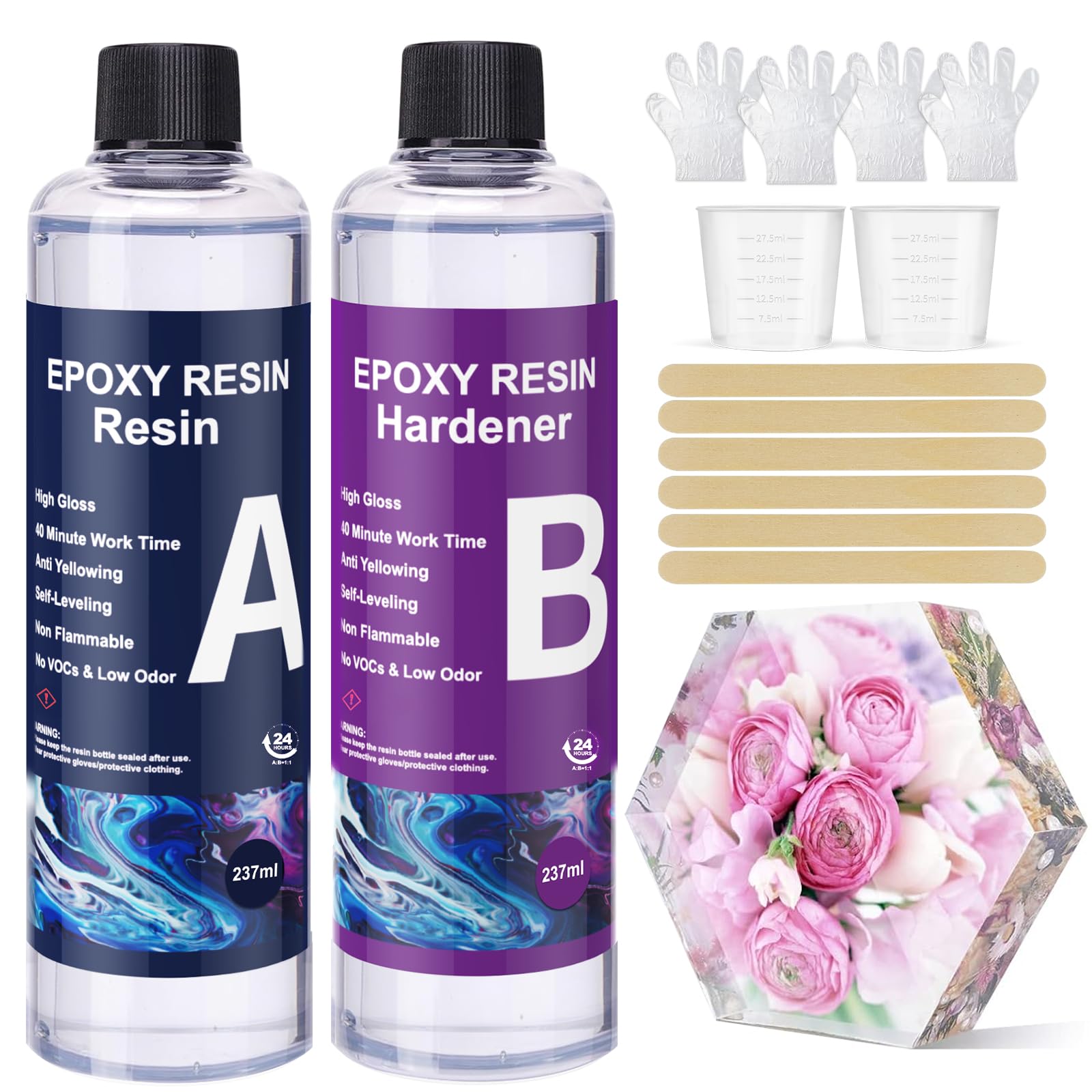 FANKOO Epoxy Resin Kit- Crystal Clear Resins and Hardener Kit, Bubble Free Casting Coating for River Table Tops, Art Casting Resin, Jewelry Making, DIY, Molds, Easy Mix 1:1 Ratio (16oz-B)