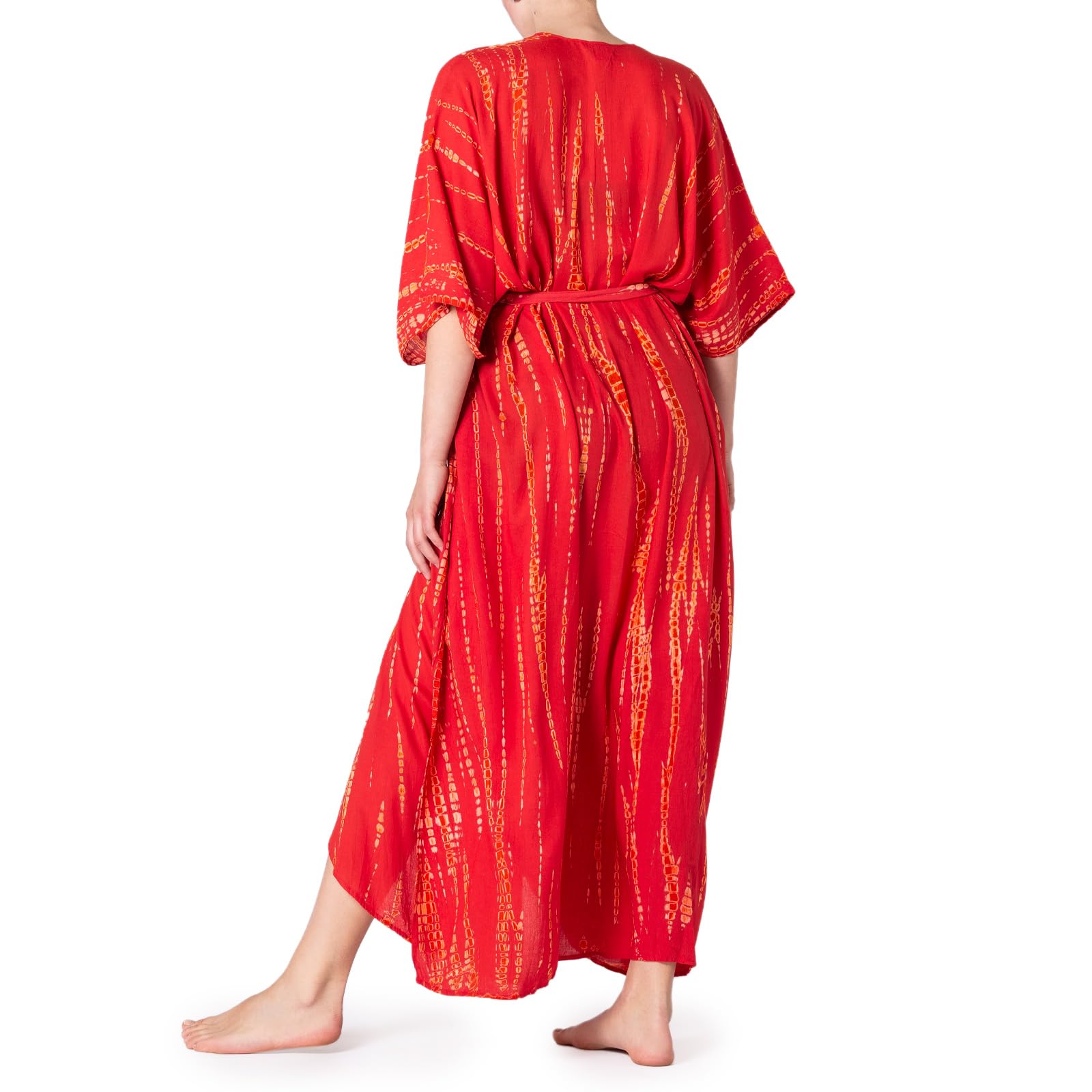 PANASIAM Kimono Batik Damski - Maxi Kimono Plażowe - Luźne Pareo | Tunika plażowa z wiskozy, Lekkie kimono jako narzutka na bikini, z paskiem do wiązania, Styl boho, Dla rozmiarów M-XL