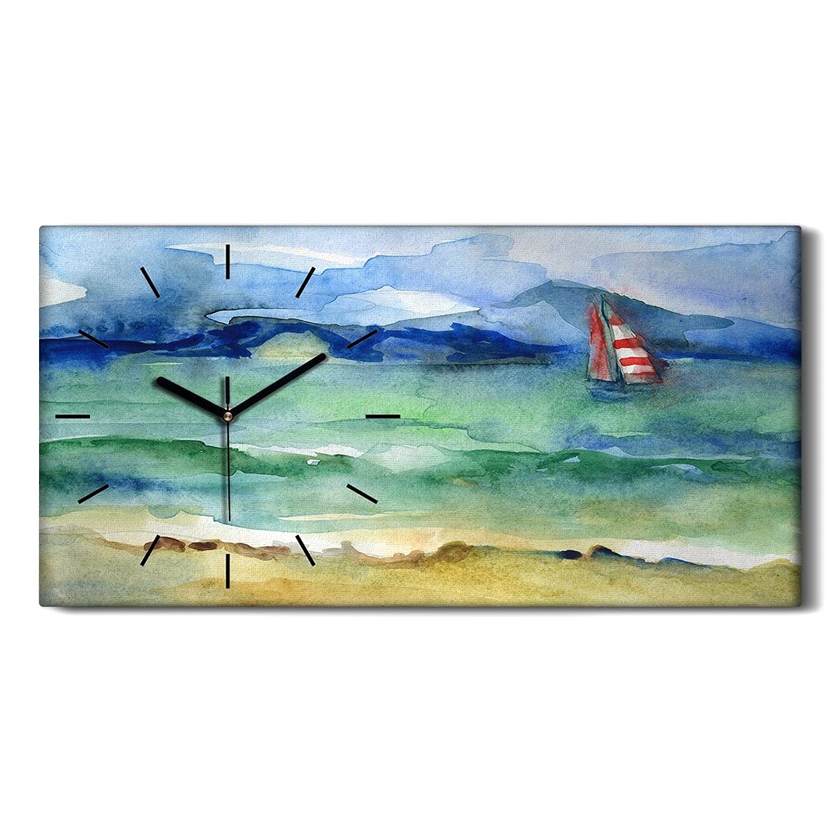 Horloge murale salon moderne toile 60x30cm motif eau et voile design