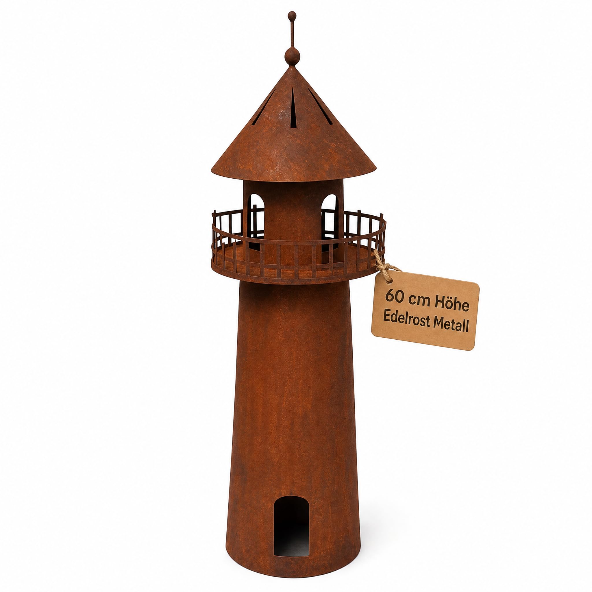 Leuchtturm Deko Edelrost, Gartendeko Metall, 60 cm | Maritime Rostdeko für Garten, Terrasse & Balkon – selbststehend, wetterfest, mit Hohlkörper für stimmungsvolle Beleuchtung