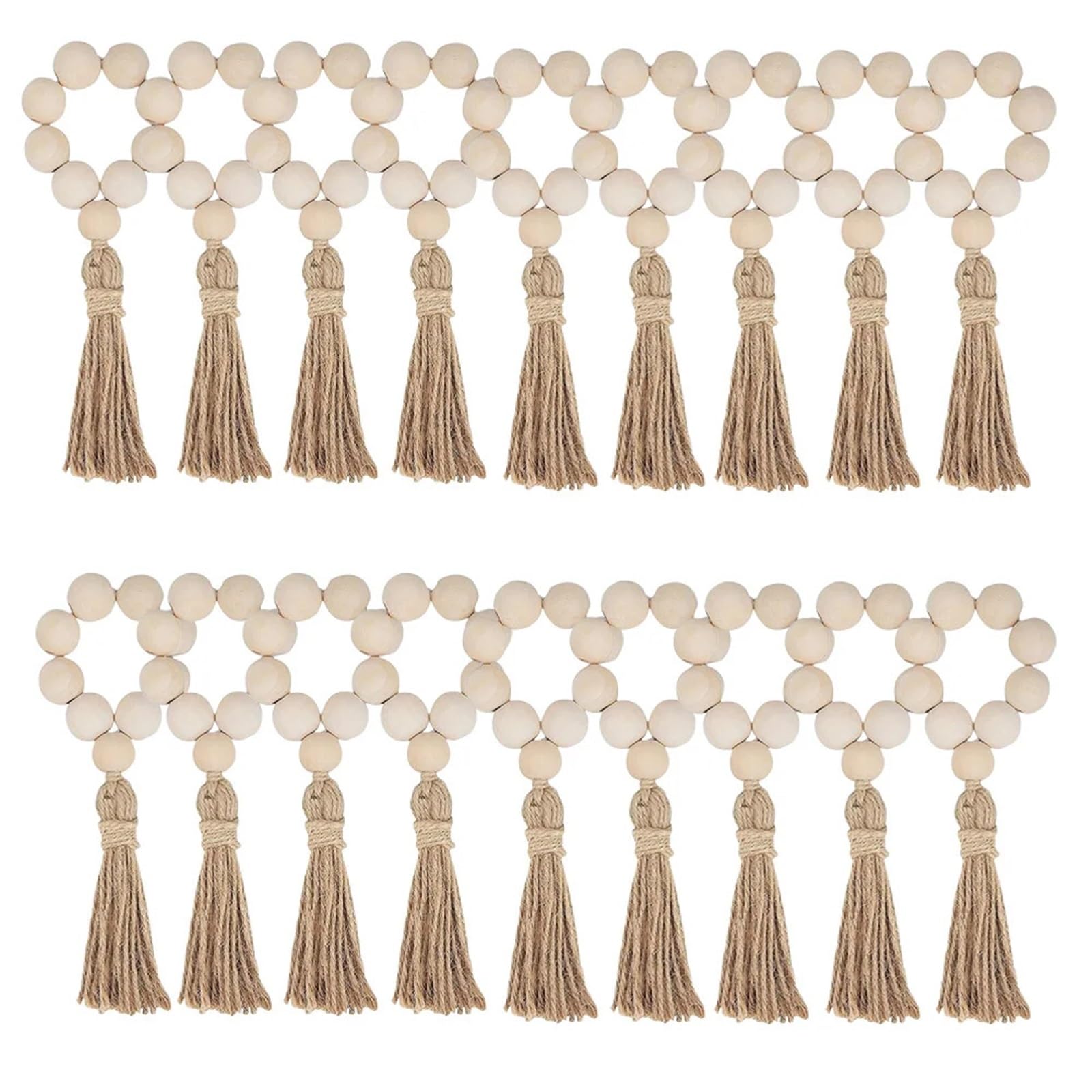 Portatovaglioli 30PCS perline di legno anelli portatovaglioli ghirlanda con nappe perline fattoria rustico tavolo rustico portatovaglioli matrimonio casa boho Decor