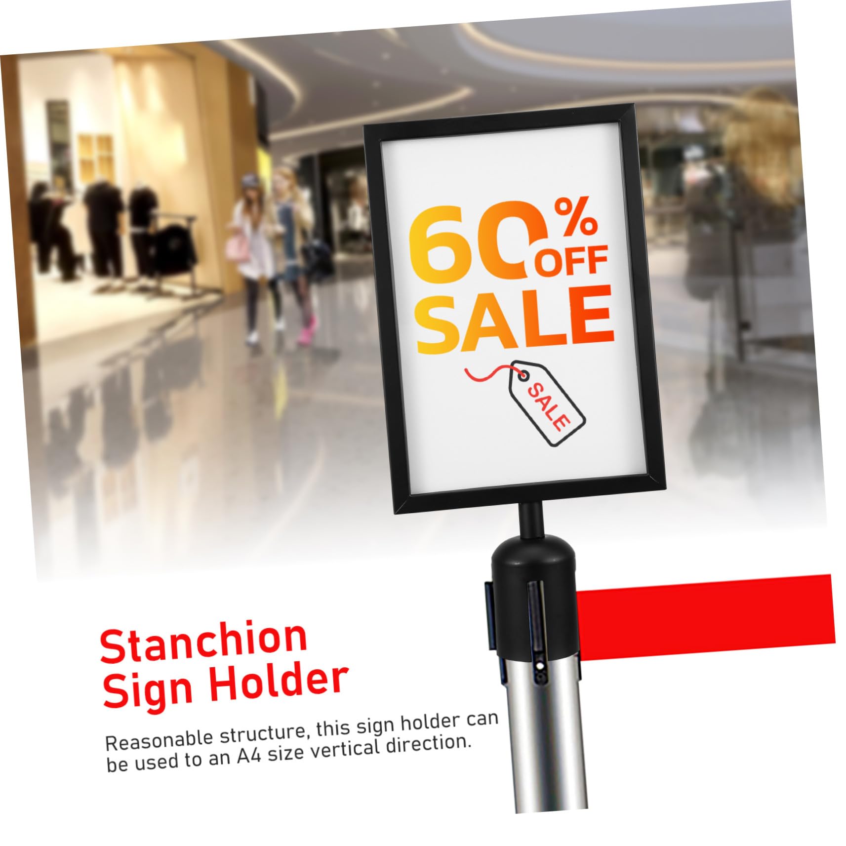 Kommerzieller Stanchion Schilderrahmen Hochformat Einziehbarer Gurtpfosten Einfach zu Installierender Vertikaler Plakathalter für Flughafen Warteschlangen und Absperrungen
