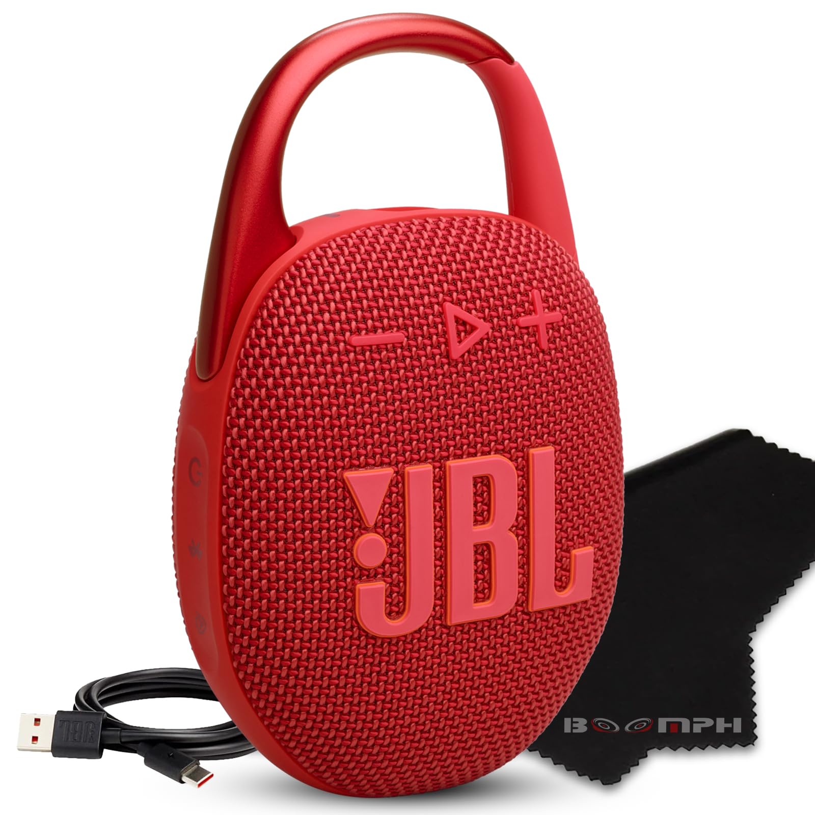 JBL Clip 5 Portable Bluetooth Speaker, IP67 Waterproof & Dustproof, Long-Lasting Battery - Red - Boomph's Comprehensive Ultimate Performance Cloth Solution for Your On-The-Go Sound Experience