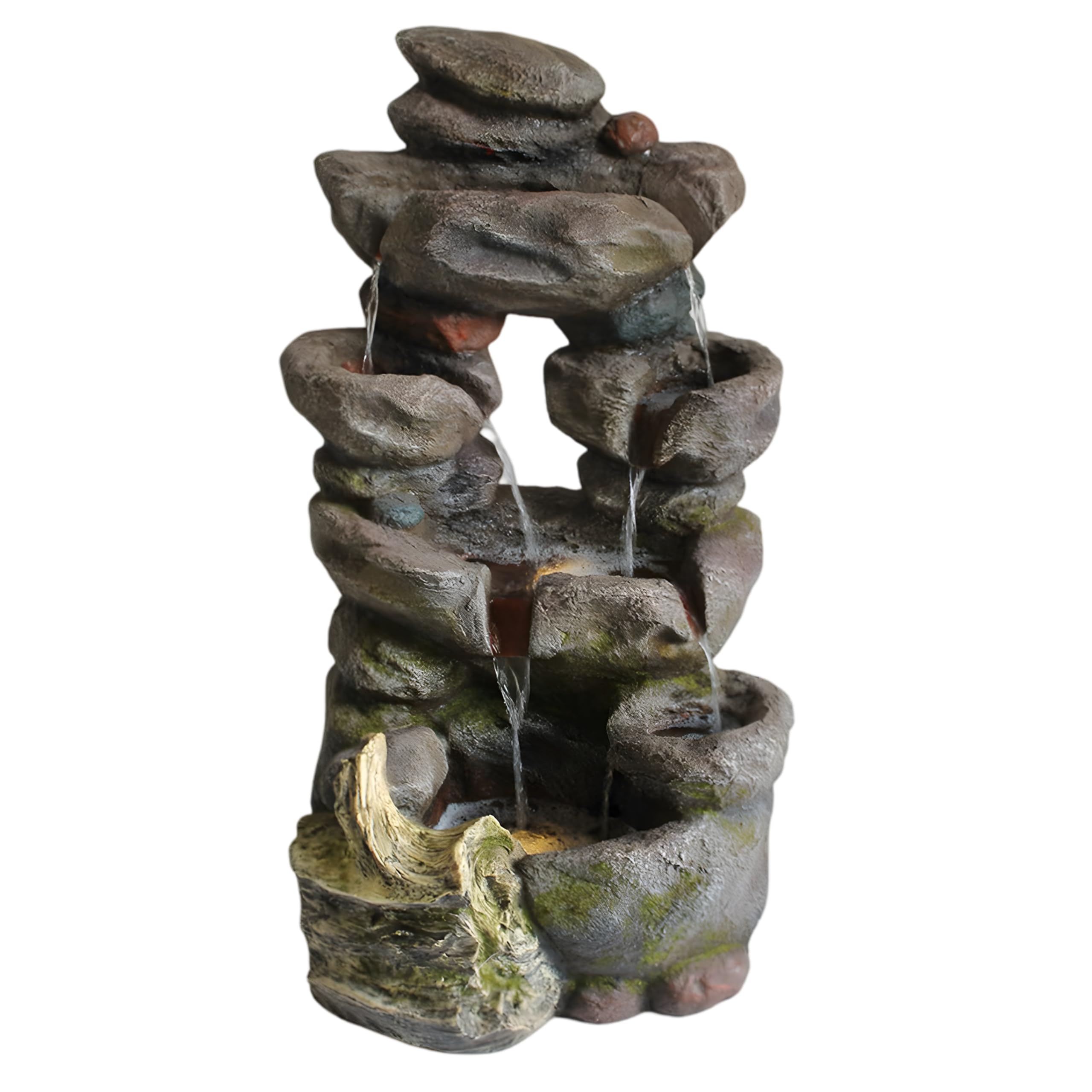 Primrose Grey 98Cm Weathered Rock Solar 5 Tier Cascading Water Feature With Led Lights