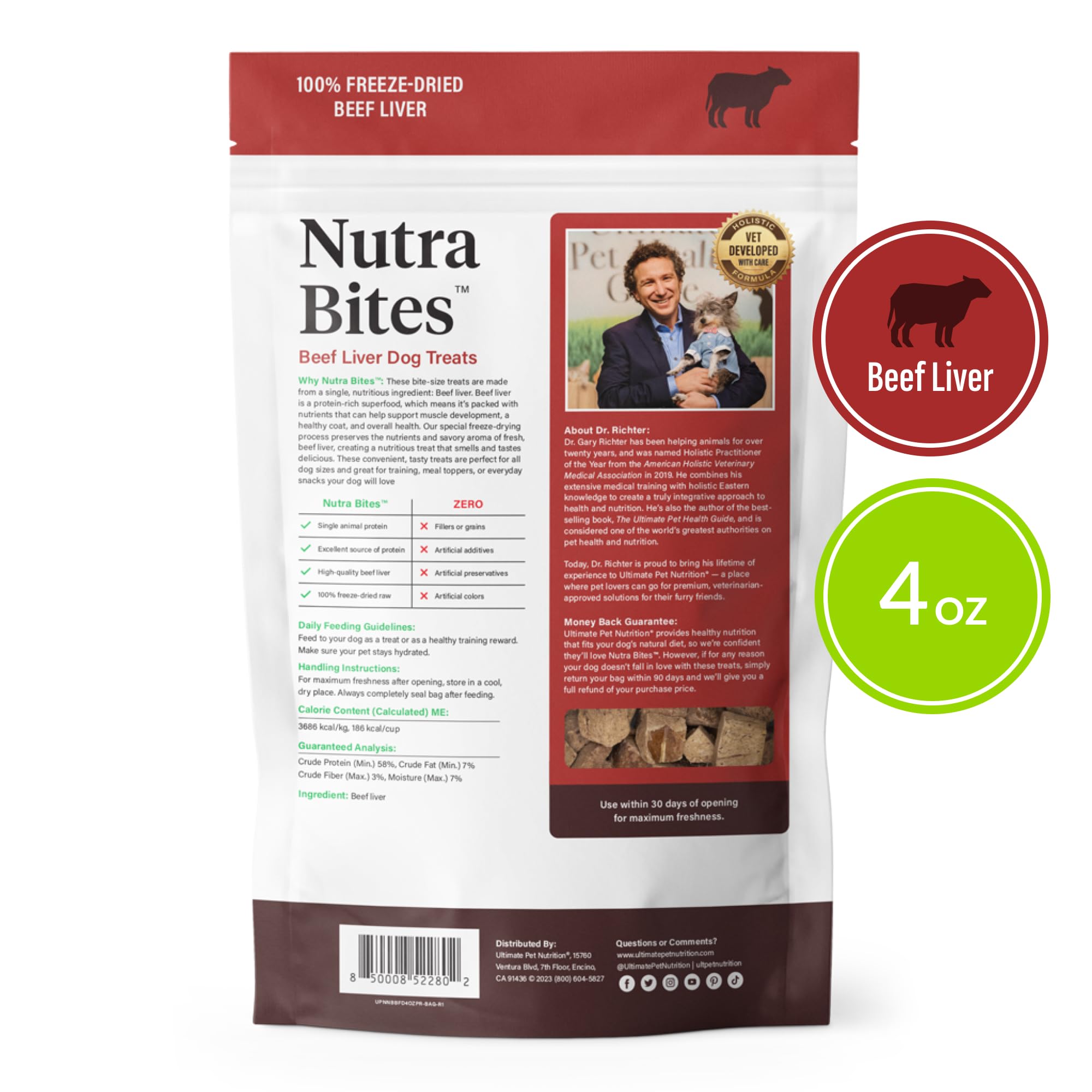ULTIMATE PET NUTRITION Nutra Bites Freeze Dried Raw Single Ingredient Training Treats Food Topper for Dogs, 4 Ounces, Beef Liver - image 6
