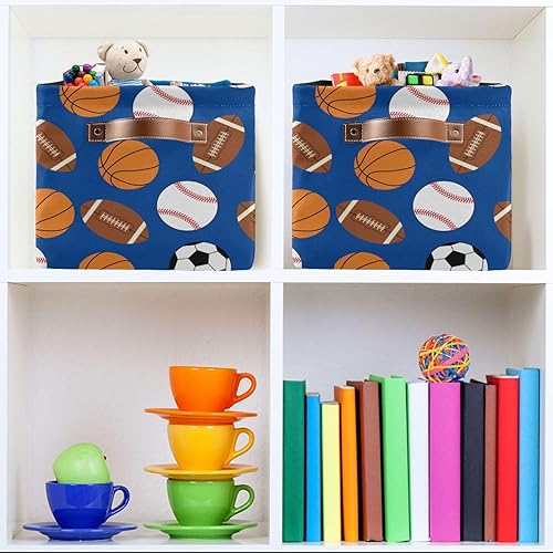 Miniatura 7 de Cesta de almacenamiento rectangular  Caja de almacenamiento plegable para deportes de fútbol, béisbol, baloncesto, fútbol, fútbol, fútbol, con asas