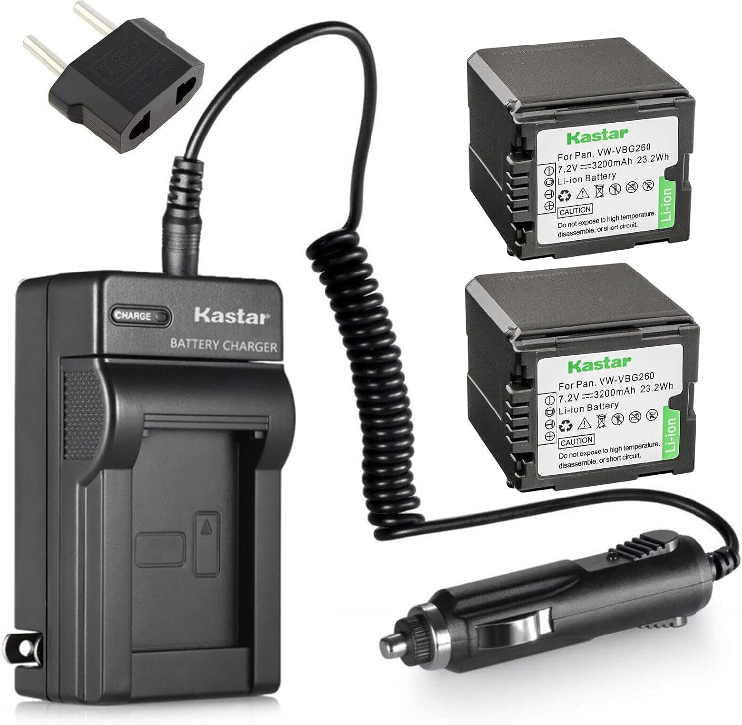 Kastar Battery 2-Pack + Charger Kit for VW-VBG260 AG-AC7 AG-AF100 AG-HMC40 AG-HMC80 AG-HMC150 HDC-HS250 HDC-HS300 HDC-HS700 HDC-SD600 HDC-SD700 HDC-SDT750 HDC-TM300 HDC-TM700 SDR-H80 Cameras