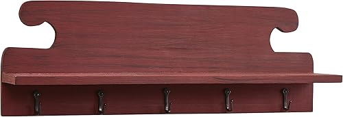 Park Designs Acogedor estante de granja con ganchos, soporte de pared rústico para dormitorio, baño, sala de estar y entrada, estante de madera rojo