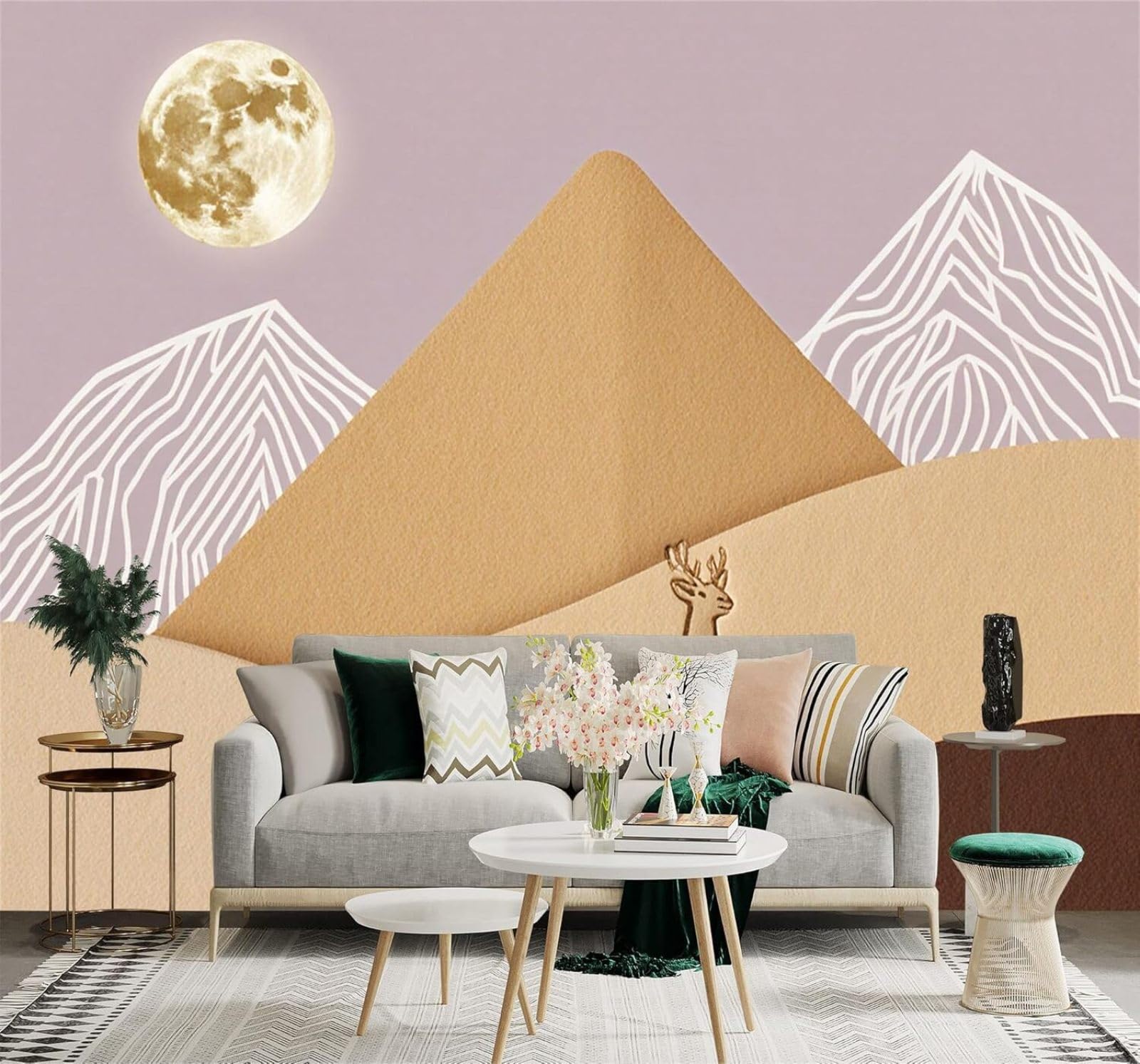 XLMING Golden Moon Fawn Desert Tones Abstract Mountains 3D Wallpaper Silky Texture Home Study Office Grey Dining Room Sofa Bedroom Living Room TV Backdrop-250cm×170cm