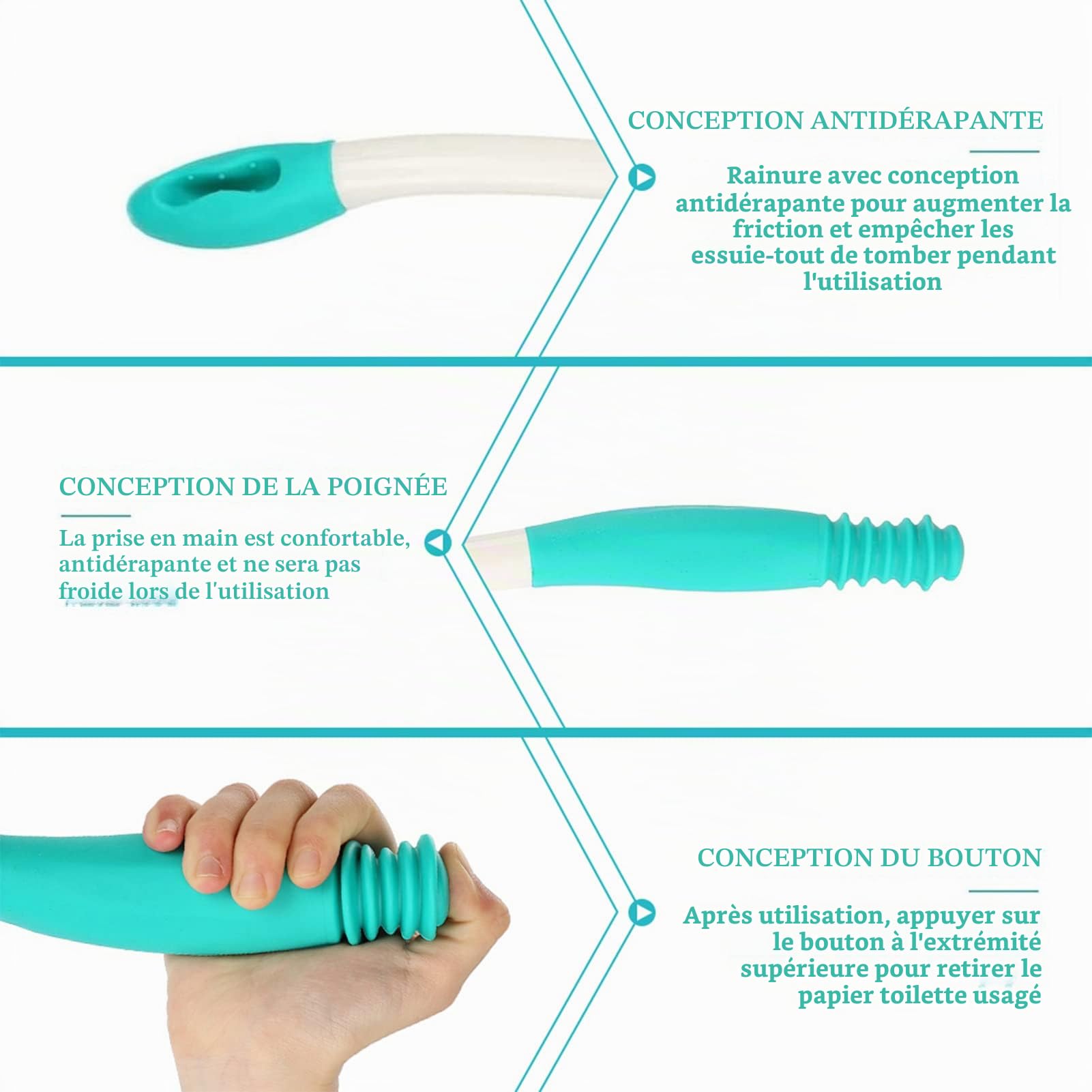 Outils d'aide à la toilette, Essuie Fesse Aide aux Toilettes Pinces pour papier toilette, Aide à nettoyer les toilettes, poignée longue portée confort, Poignée pour Inférieurs Essuie-Glace