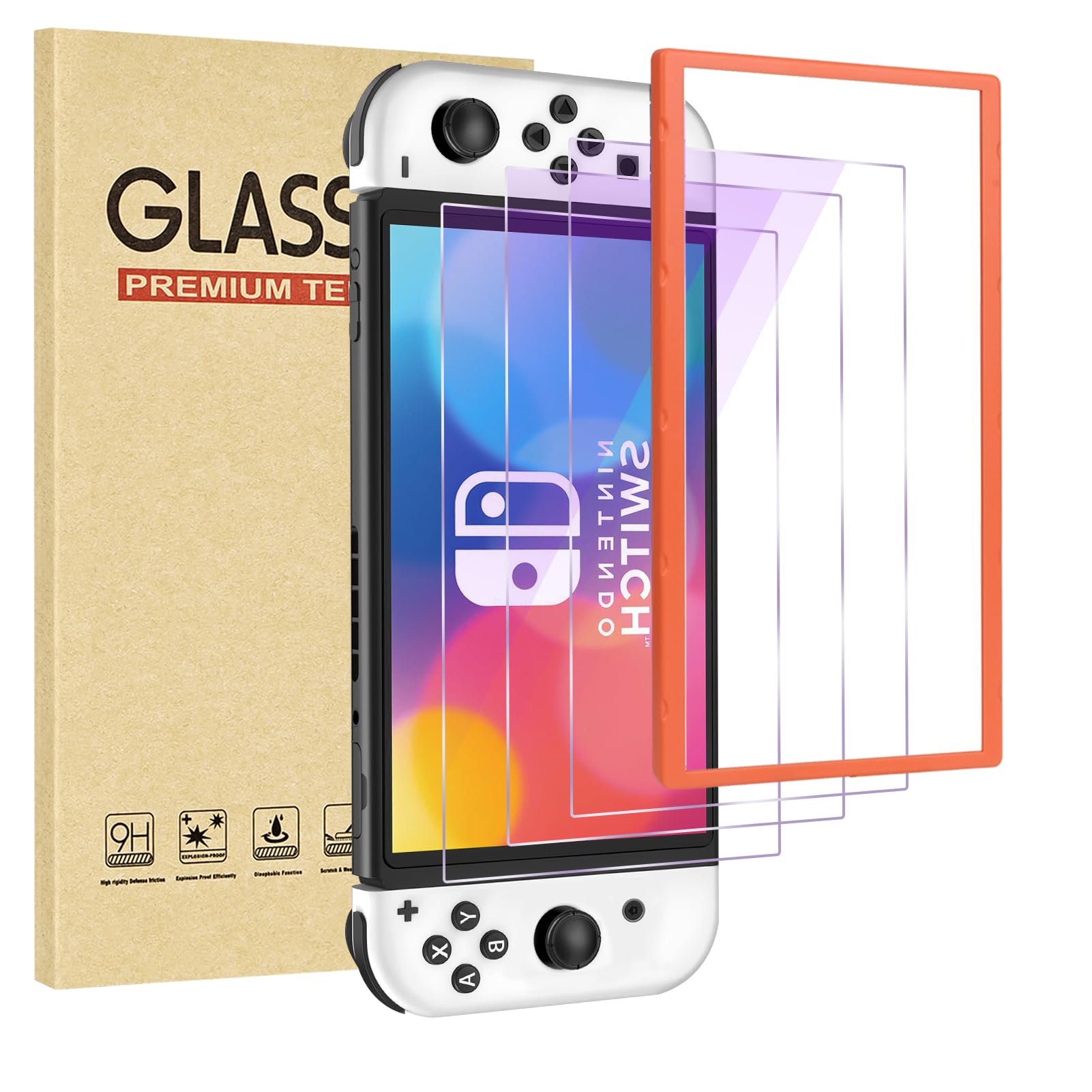3-Pack Blue Light Blocking Tempered Glass Screen Protector for Switch OLED Model 2021 [7 Inch],with Alignment Frame,Anti Glare, Anti Scratch,Anti Fingerprint, Eye Protection Film,9H Hardness