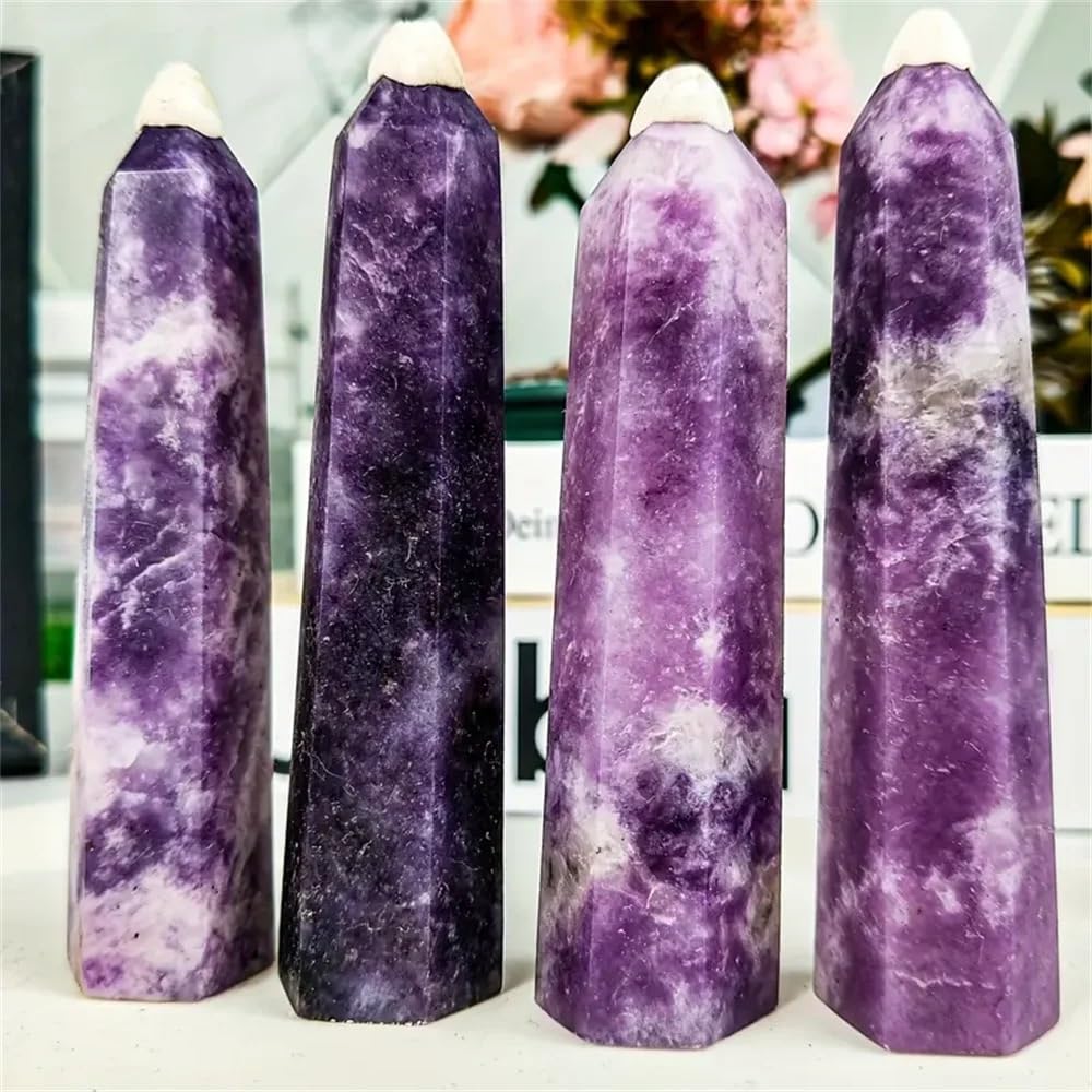 YLQUXEUV 1pc 15-16cm Lepidolite Purple Mica Crystal Tower Hexagonal