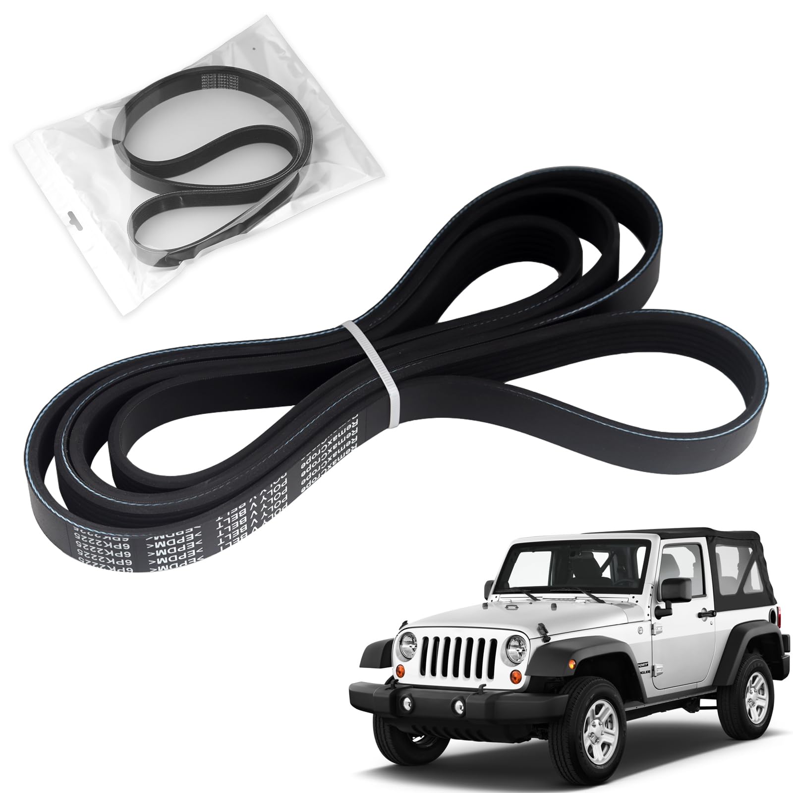 RemaxCrope Serpentine Drive Belt Fit for Jeep Wrangler 2012-2017, Wrangler JK, Mercedes-Benz C280 GLK350 GLE350 GLE400 ML350, Chevrolet P30, GMC P3500