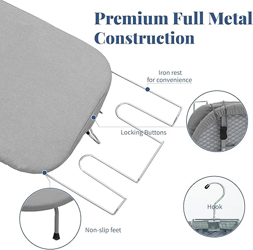 Miniatura 5 de Tabla de planchar pequeña con soporte para planchar, mesa de planchar para encimera con pies antideslizantes, mesa de hierro plegable de viaje para