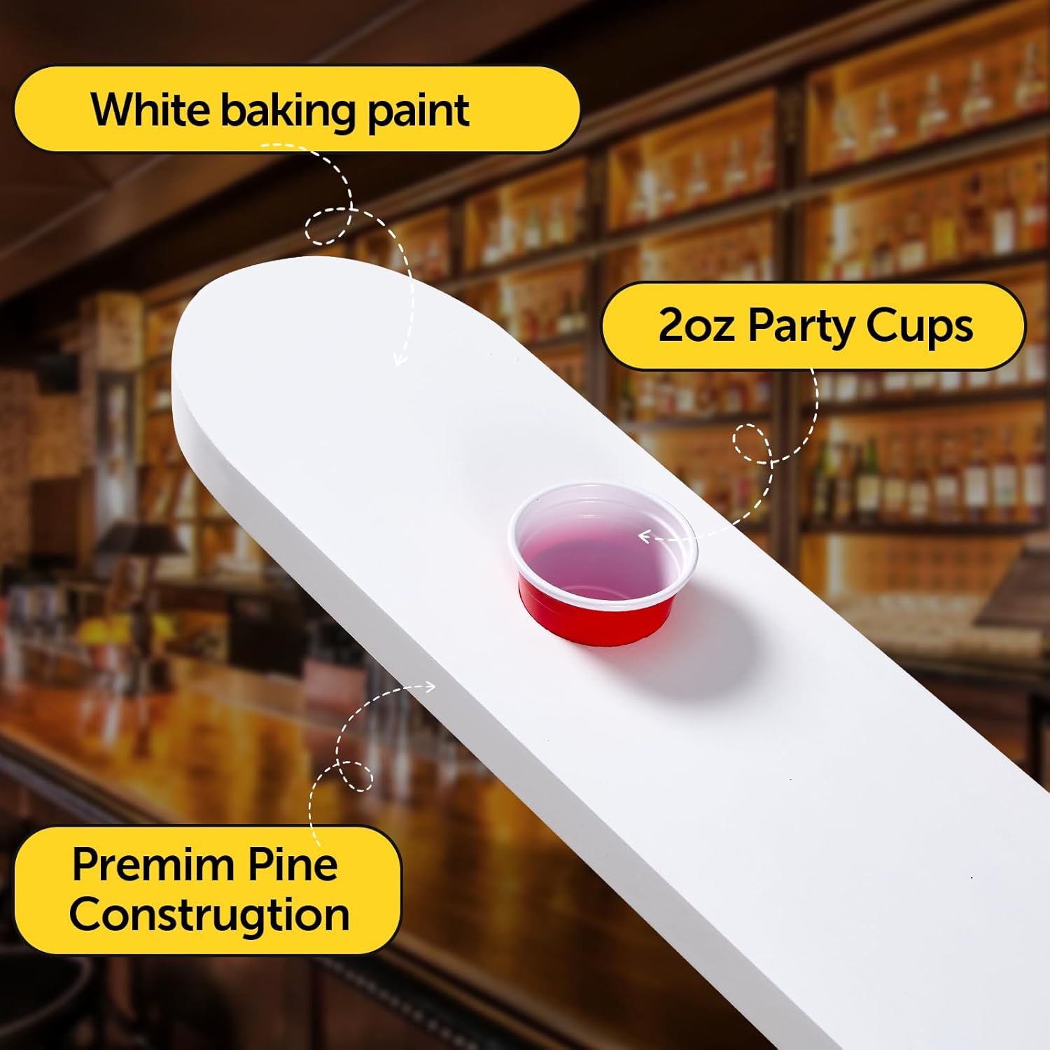 5 Ft Shot Board 4 Person Shot Ski Retro Rustic Wood Ski Shot Board with 48 Cute Shot Glasses for Party,Wedding Celebration,Birthday Family Gathering,Game Night - 56x4x0.8in (White)
