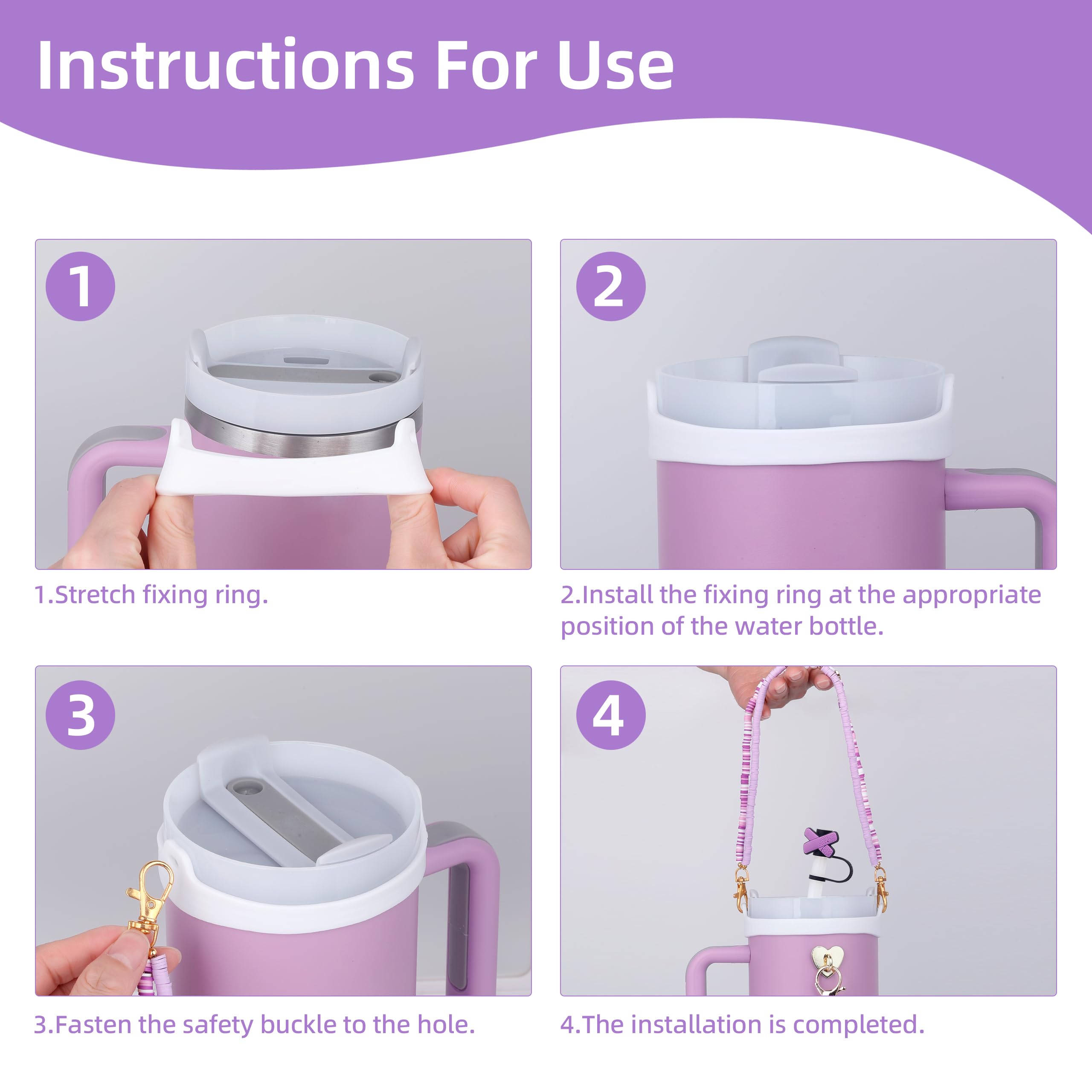 Accessoires Pour Gobelet Stanley - Kit 10 Pièces : Couvercle Paille, Botte Silicone, Sangle, Breloques - Rose