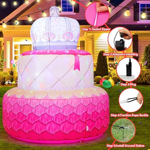 Miniatura 4 de COMIN Decoración inflable de cumpleaños de 5.5 pies para decoración de interiores con luces LED integradas, suministros de fiesta para patio al aire
