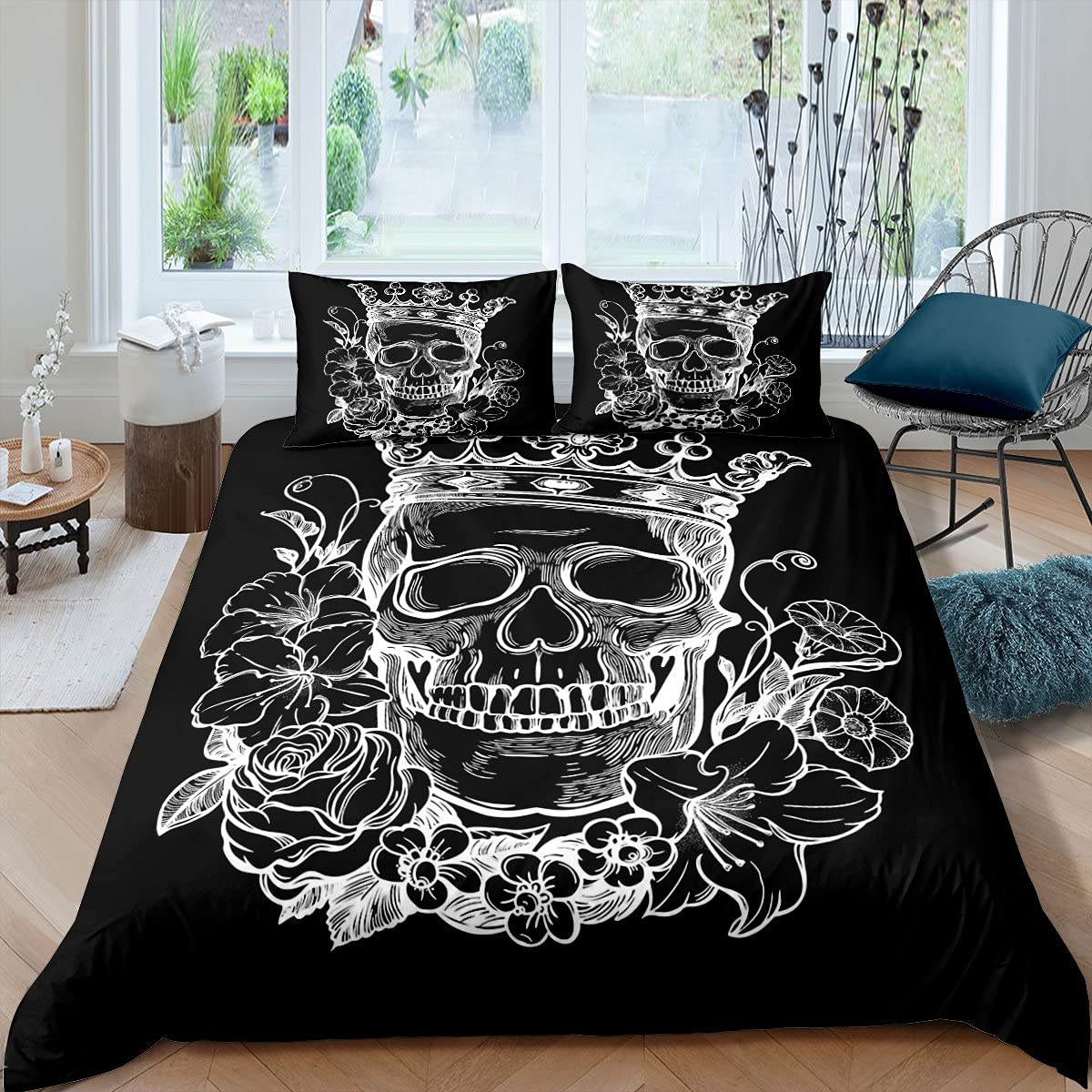 Amazon.com: Conjuntos de ropa de cama de calavera de azúcar para niños,  adolescentes, niños, niñas, adultos, bosquejo floral, huesos de esqueleto,  dibujado a mano, funda de edredón de 3 piezas decoración de