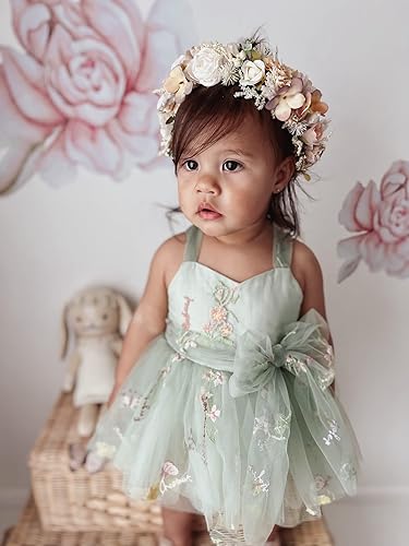 Miniatura 2 de Vestido de princesa sin mangas para niña, con lazo en 3D, mariposa, flores, volantes, tutú de tul, vestido de hada, Hada Verde